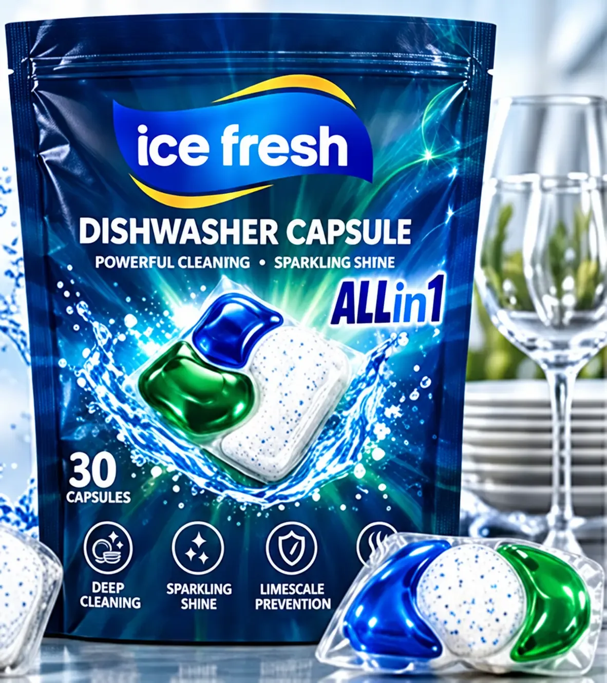 Ice Fresh All-in-1 dishwasher capsules pouch